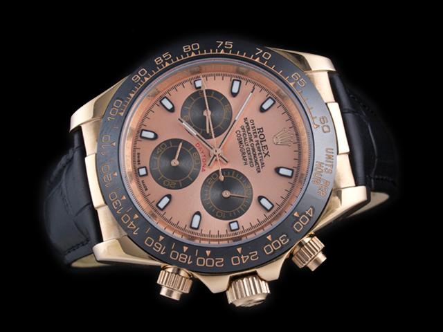 Rose Gold 40mm Leather Strap Daytona 116500 Gold Dial RL854