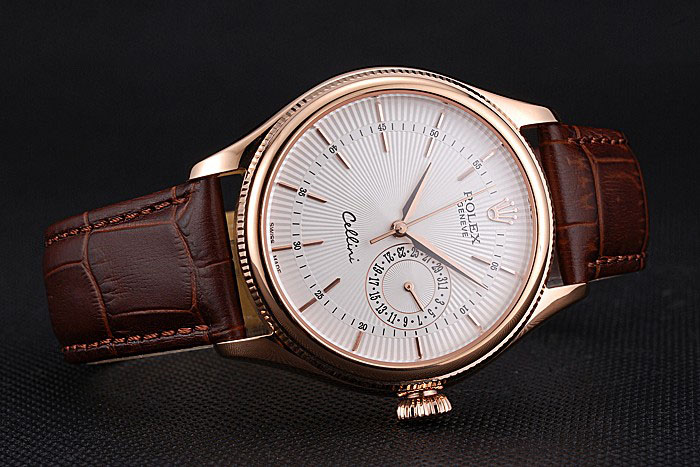 Rose Gold 39mm Leather Strap Cellini Date 50515 White Dial RL697