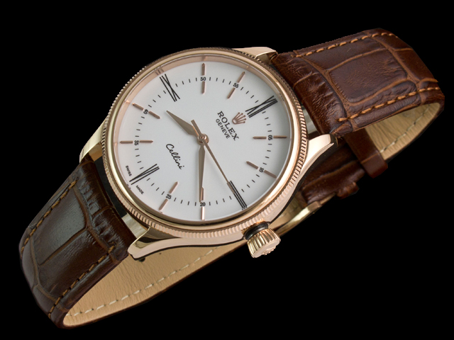 Rose Gold 39mm Leather Strap Cellini 50505 White Dial RL703