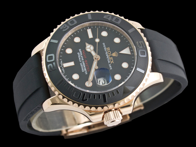 Rose Gold 40mm Rubber Strap Yacht master 116655 Black Dial RL735