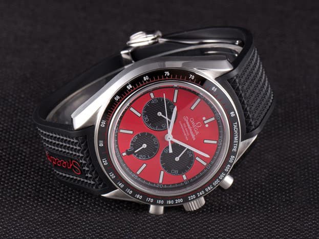 45mm Rubber Strap Speedmaster Racing Quartz Chronograph Red Dial OM315