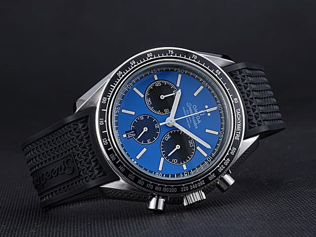 45mm Rubber Strap Speedmaster Racing Quartz Chronograph Blue Dial OM324