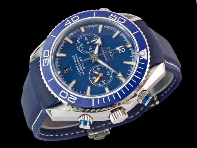 45mm Rubber Strap Seamaster Planet Ocean Quartz Chronograph Blue Dial OM400