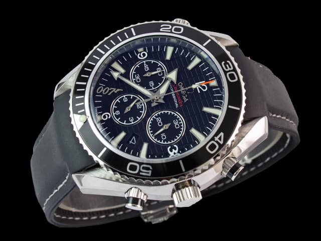 45mm Rubber Strap Seamaster Planet Ocean 007 Quartz Chronograph Black Dial OM402