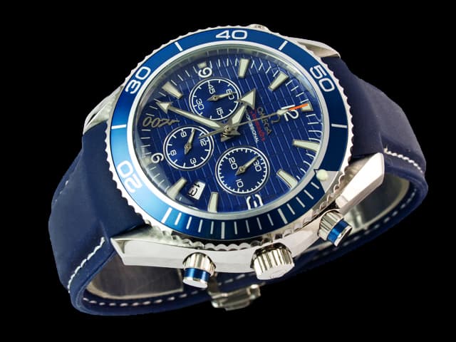 45mm Rubber Strap Seamaster Planet Ocean 007 Quartz Chronograph Blue Dial OM403