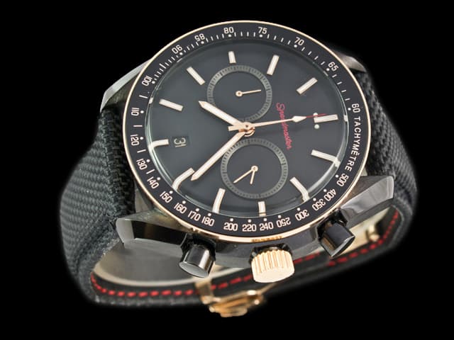 45mm Leather Strap Speedmaster Moonwatch Quartz Chronograph Black Dial OM462