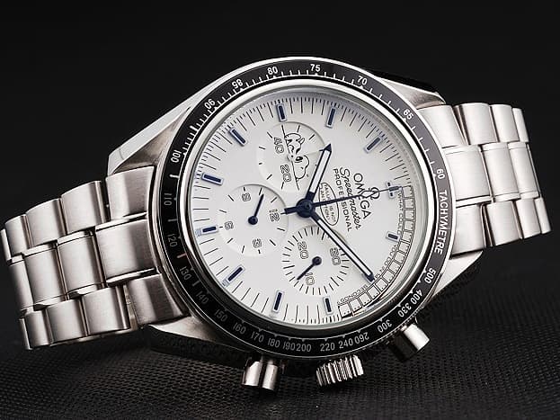 45mm Speedmaster Moonwatch Apollo 13 Snoopy Silver Award Quartz Chronograph Steel White Dial OM496