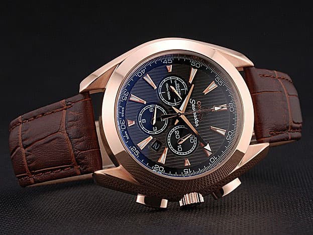 Rose Gold 43mm Leather Strap Aqua Terra Chronograph Brown Dial OM662