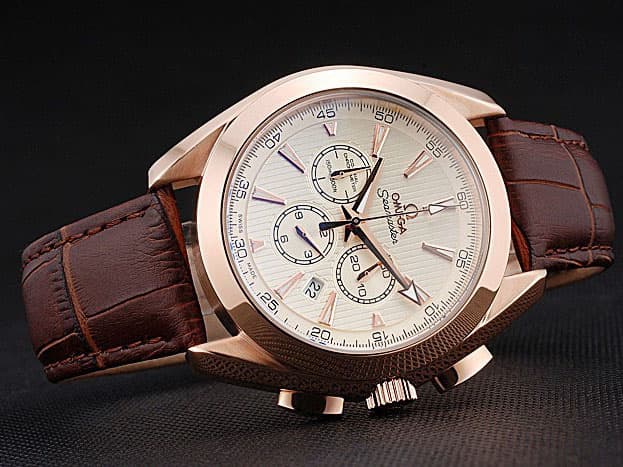 Rose Gold 43mm Leather Strap Aqua Terra Chronograph White Dial OM663