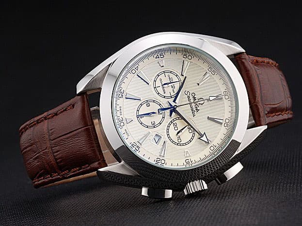 43mm Leather Strap Aqua Terra Chronograph White Dial OM664