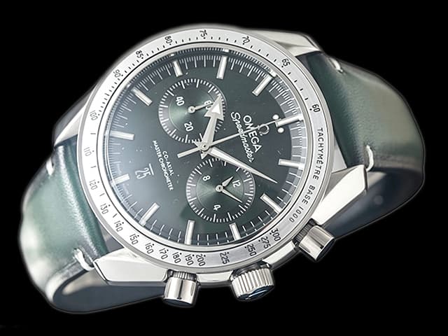 41mm Speedmaster 57 Leather Strap Green Dail Quartz Chronograph OM706