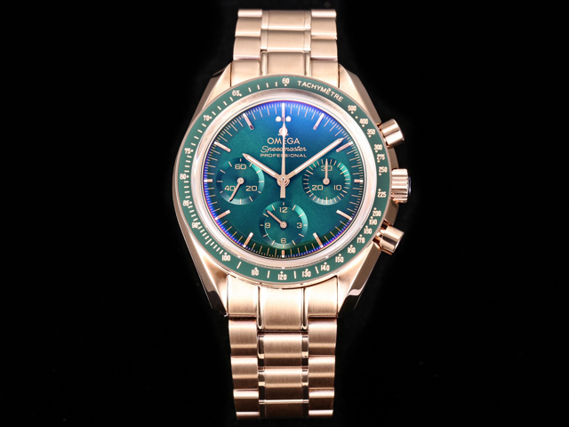 Rose Gold 43mm SpeedMaster MoonWatch Handwind 3861 Green Steel OMG-22034