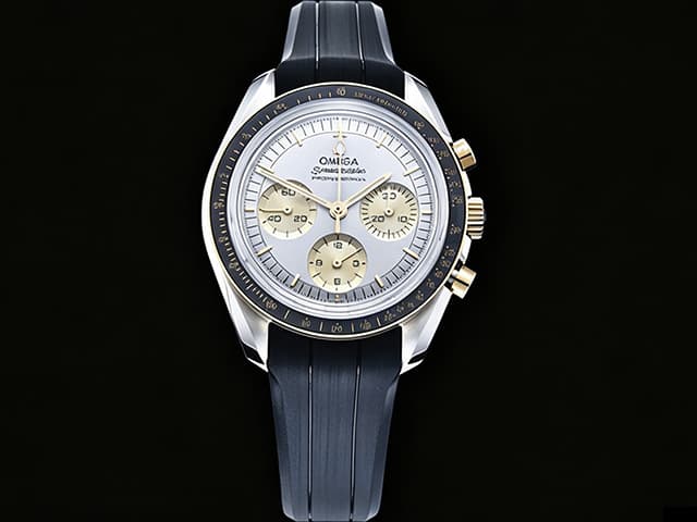 Two Tone 43mm Rubber Strap SpeedMaster MoonWatch Handwind 3861 Steel White Dial OMG-26014