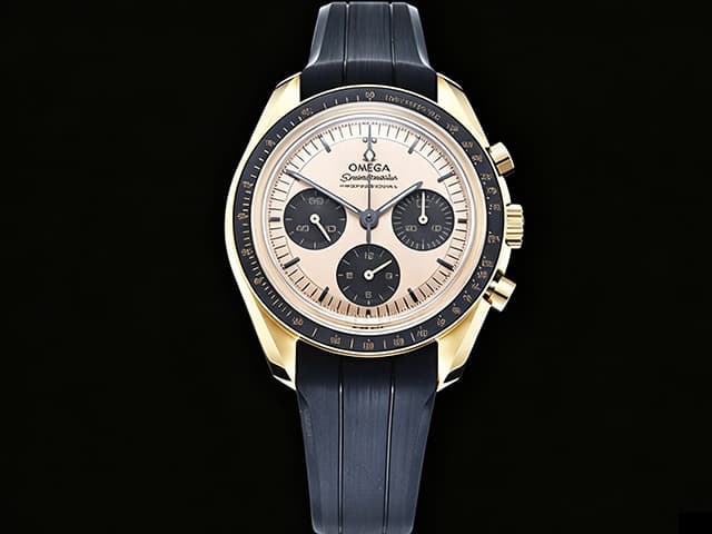 Yellow Gold 43mm Rubber Strap SpeedMaster MoonWatch Handwind 3861 Steel Gold Dial OMG-26021