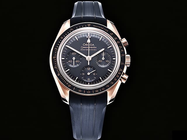 Rose Gold 43mm Rubber Strap SpeedMaster MoonWatch Handwind 3861 Black Dial OMG-26023