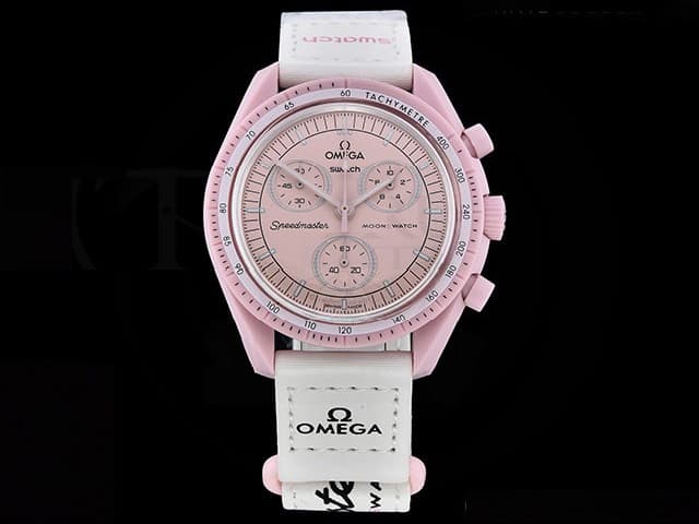 42mm Nylon Strap Bioceramic MoonSwatch Mission to Venus Quartz Pink Dial OXS03