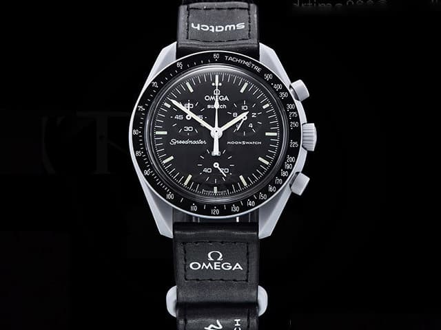 42mm Nylon Strap Bioceramic MoonSwatch Mission to the Moon Quartz Black Dial OXS05