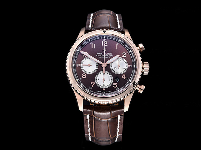 Rose Gold 43mm Leather Strap Navitimer 8 B01 7750 Brown Dial BL-21025