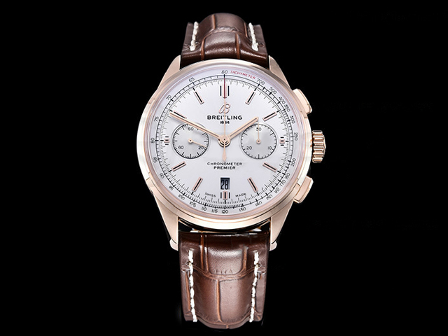 Rose Gold 42mm Leather Strap Premier B01 7750 Chronograph White Dial BL-21061