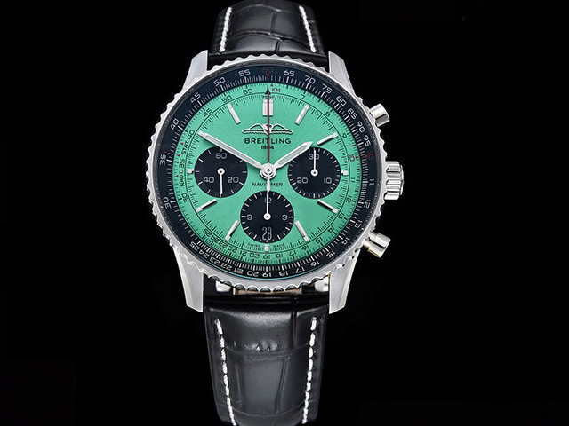 43mm Leather Strap Navitimer B01 Chronograph 7750 Light Green BL-22056