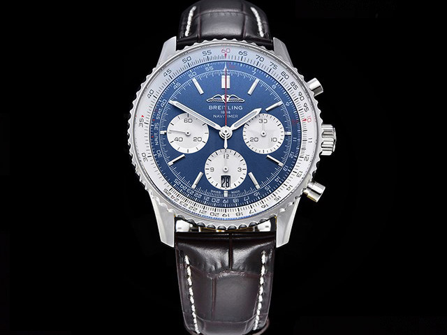 43mm Leather Strap Navitimer B01 Chronograph 7750 Blue Dial BL-22057