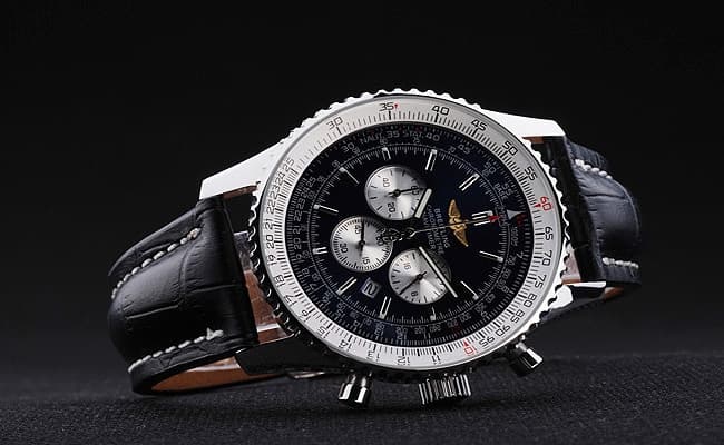 46mm Leather Strap Navitimer Quartz Chronograph Black Dial BL21