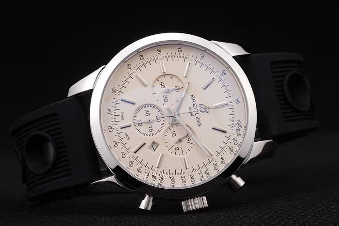 46mm Rubber Strap Transocean Quartz Chronograph White Dial BL334