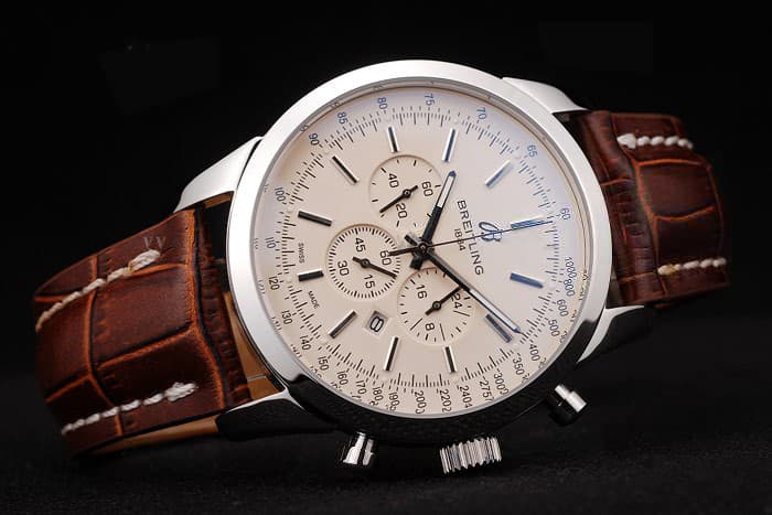 46mm Leather Strap Transocean Quartz Chronograph White Dial BL335