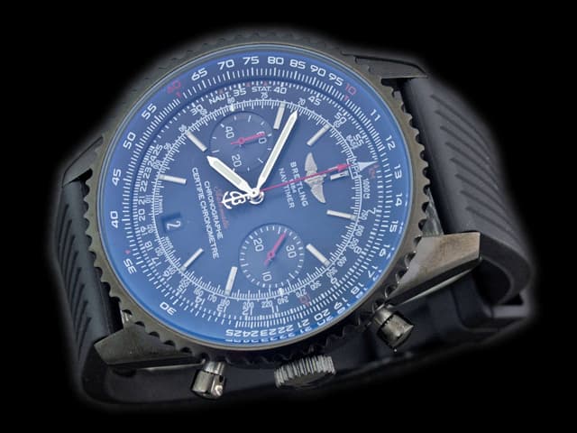 46mm Rubber Strap Navitimer Blacksteel Quartz Chronograph Black Dial BL694