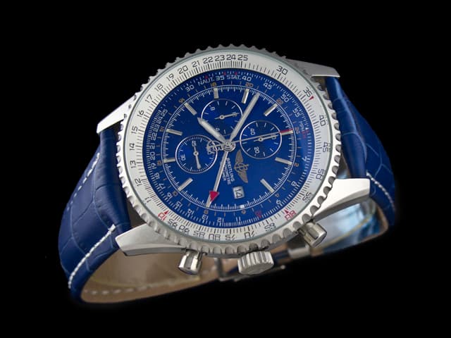 46mm Leather Strap Navitimer World Quartz Chronograph Blue Dial BL729