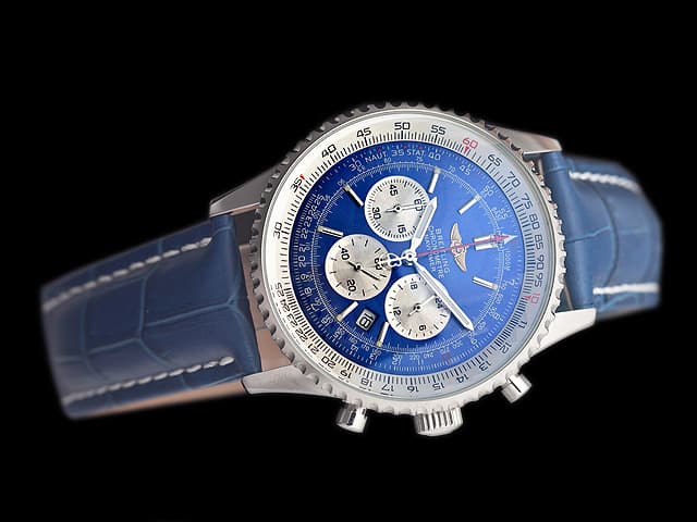 43mm Leather Strap Navitimer Quartz Chronograph Blue Dial BL749