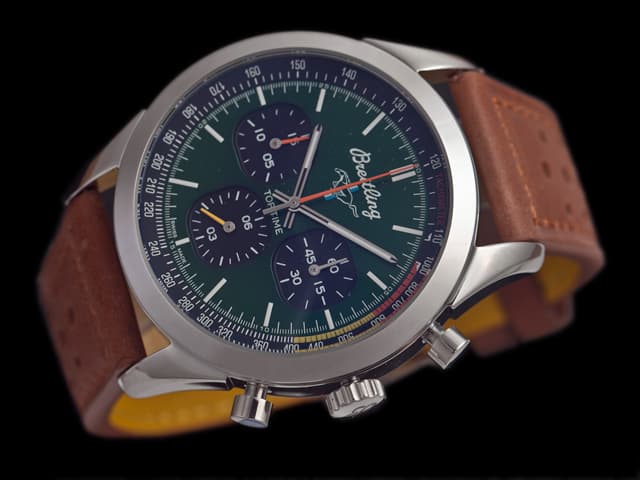 46mm Leather Strap Top Time Quartz Chronograph Green Dial BL763