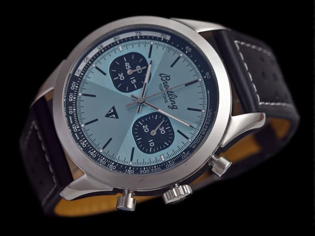 46mm Leather Strap Top Time Quartz Chronograph Light Blue Dial BL764