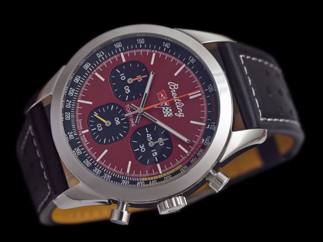 46mm Leather Strap Top Time Quartz Chronograph Red Dial BL765