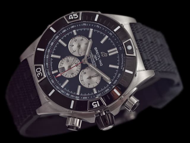 46mm Rubber Strap Super Chronomat Automatic Black Dial BL766