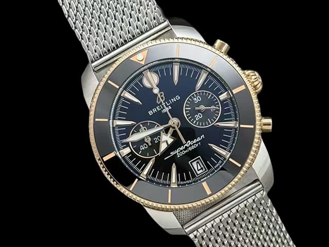 Two Tone 46mm Superocean Heritage B01 Quartz Chronograph Steel Black Dial BL865
