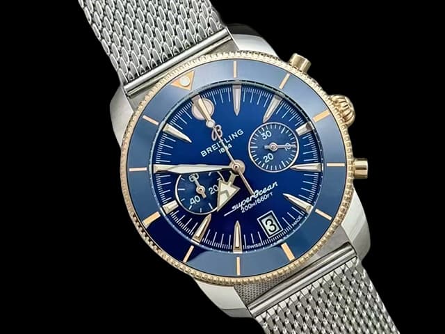 Two Tone 46mm Superocean Heritage B01 Quartz Chronograph Steel Blue Dial BL866