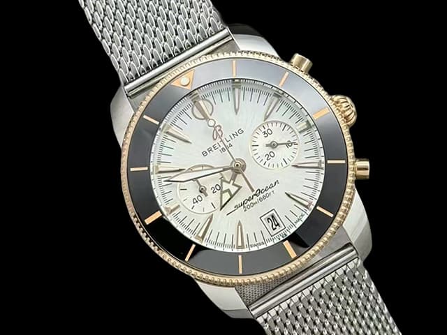 Two Tone 46mm Superocean Heritage B01 Quartz Chronograph Steel White Dial BL867