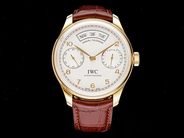 Yellow Gold 44mm Leather Strap Portugieser Annual Calendar Automatic White Dial IWC-17031