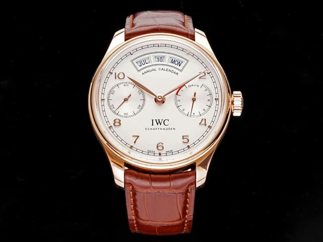 Rose Gold 44mm Leather Strap Portugieser Annual Calendar Automatic White Dial IWC-17032