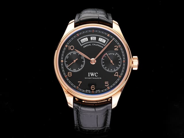 Rose Gold 44mm Leather Strap Portugieser Annual Calendar Automatic Black Dial IWC-17033