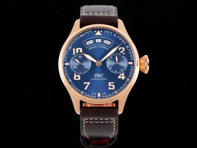 Rose Gold 46mm Leather Strap Big Pilots Annual Calendar Spitfire Blue Dial IWC-19053