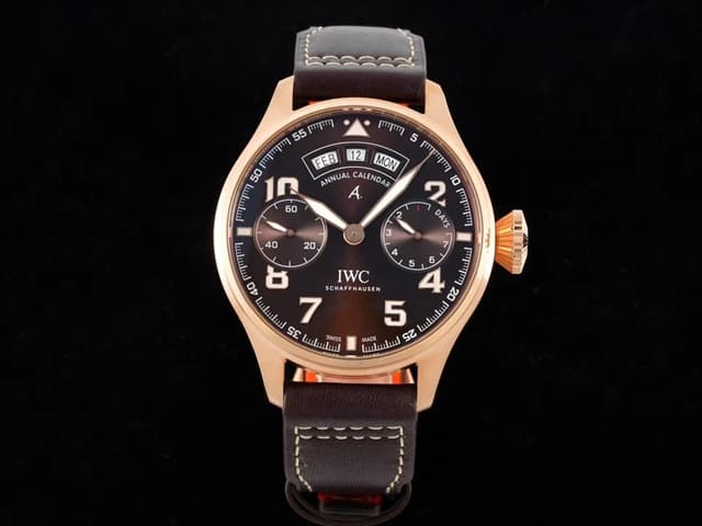 Rose Gold 46mm Leather Strap Big Pilots Annual Calendar Spitfire Brown Dial IWC-19054