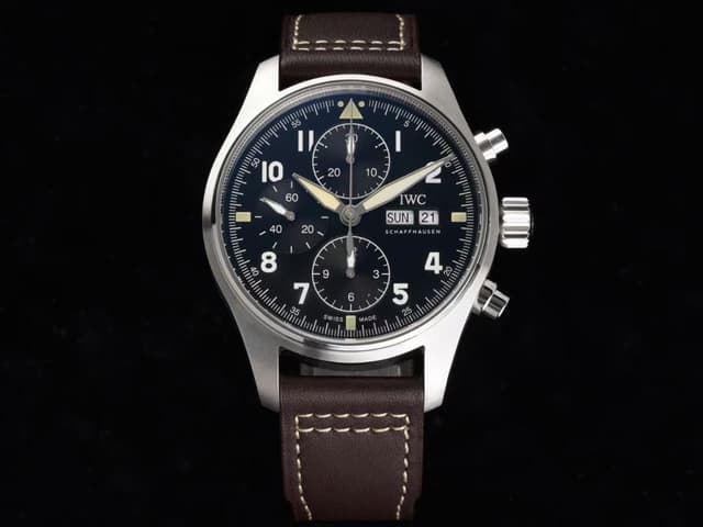 43mm Leather Strap Pilot Chronograph Spitfire 7750 Black Dial IWC-20032