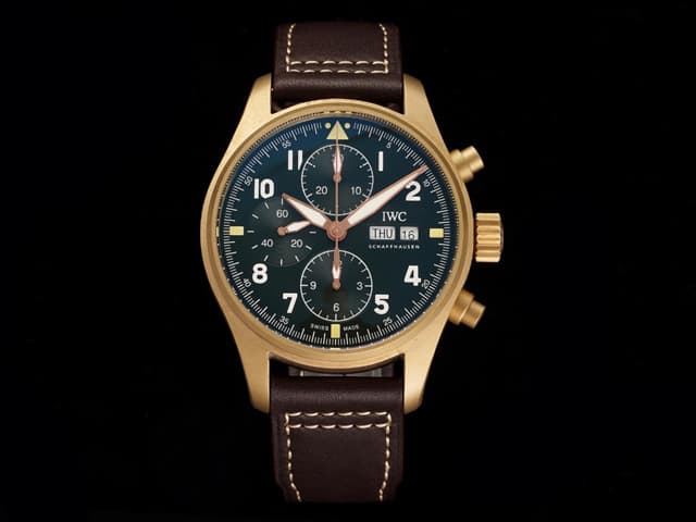 Bronze 43mm Leather Strap Pilot Chronograph Spitfire 7750 Green Dial IWC-20033