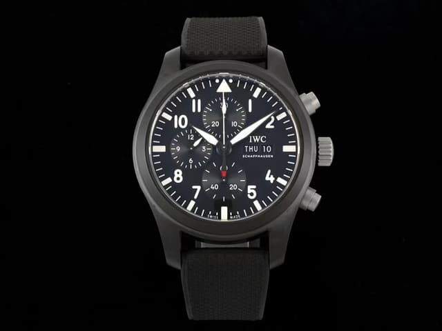 Ceramic 43mm Leather Strap Pilot Chronograph Spitfire 7750 Black Dial IWC-20034