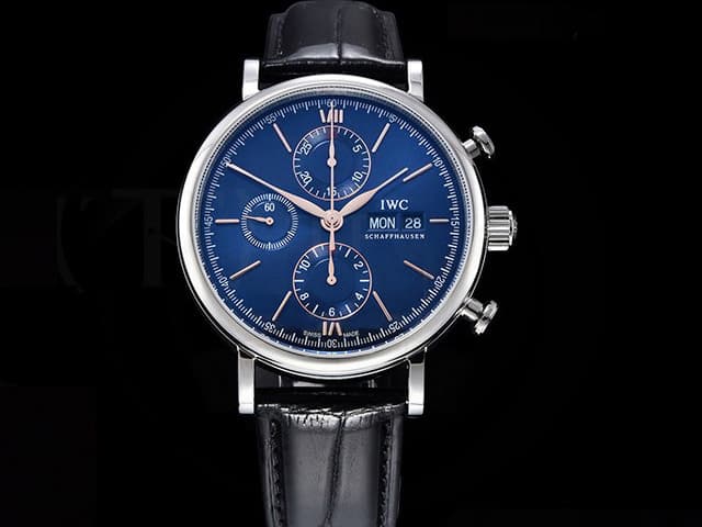 42mm Leather Strap Portofino Chronograph 7750 Blue Dial IWC-23012