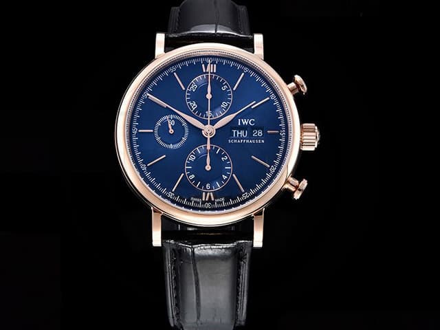 Rose Gold 42mm Leather Strap Portofino Chronograph 7750 Blue Dial IWC-23013