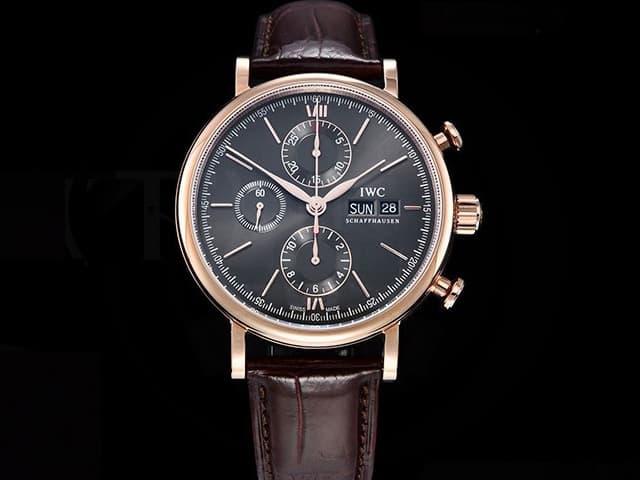 Rose Gold 42mm Leather Strap Portofino Chronograph 7750 Grey Dial IWC-23014