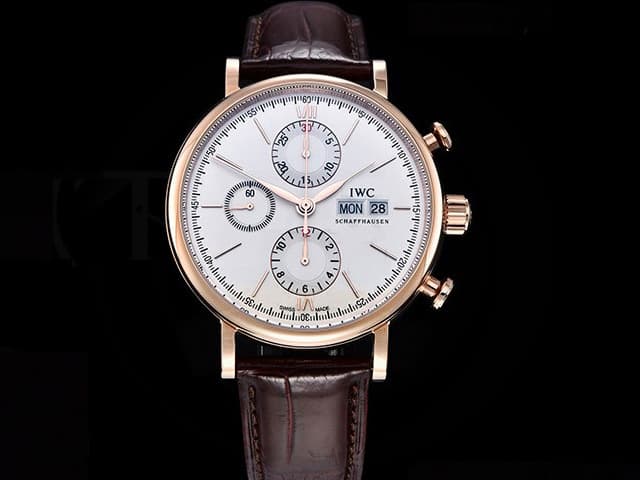 Rose Gold 42mm Leather Strap Portofino Chronograph 7750 White Dial IWC-23015